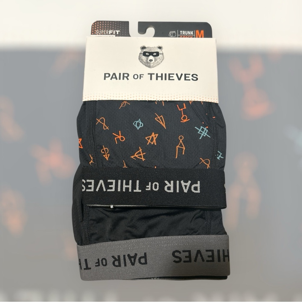 Pair of Thieves Men's Super Fit Mesh Magic Boxer Briefs 2pk Blk print Sz  Med